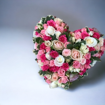 Pink & White Roses Loose Arranged Heart