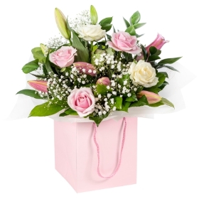 Pink & Cream Roses & Lilies